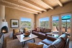 Living room with amazing views and gas kiva fireplace